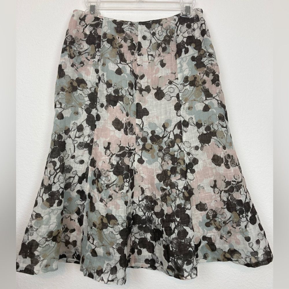 Lafayette 148 trumpet skirt in muted modern pastel print lined linen blend